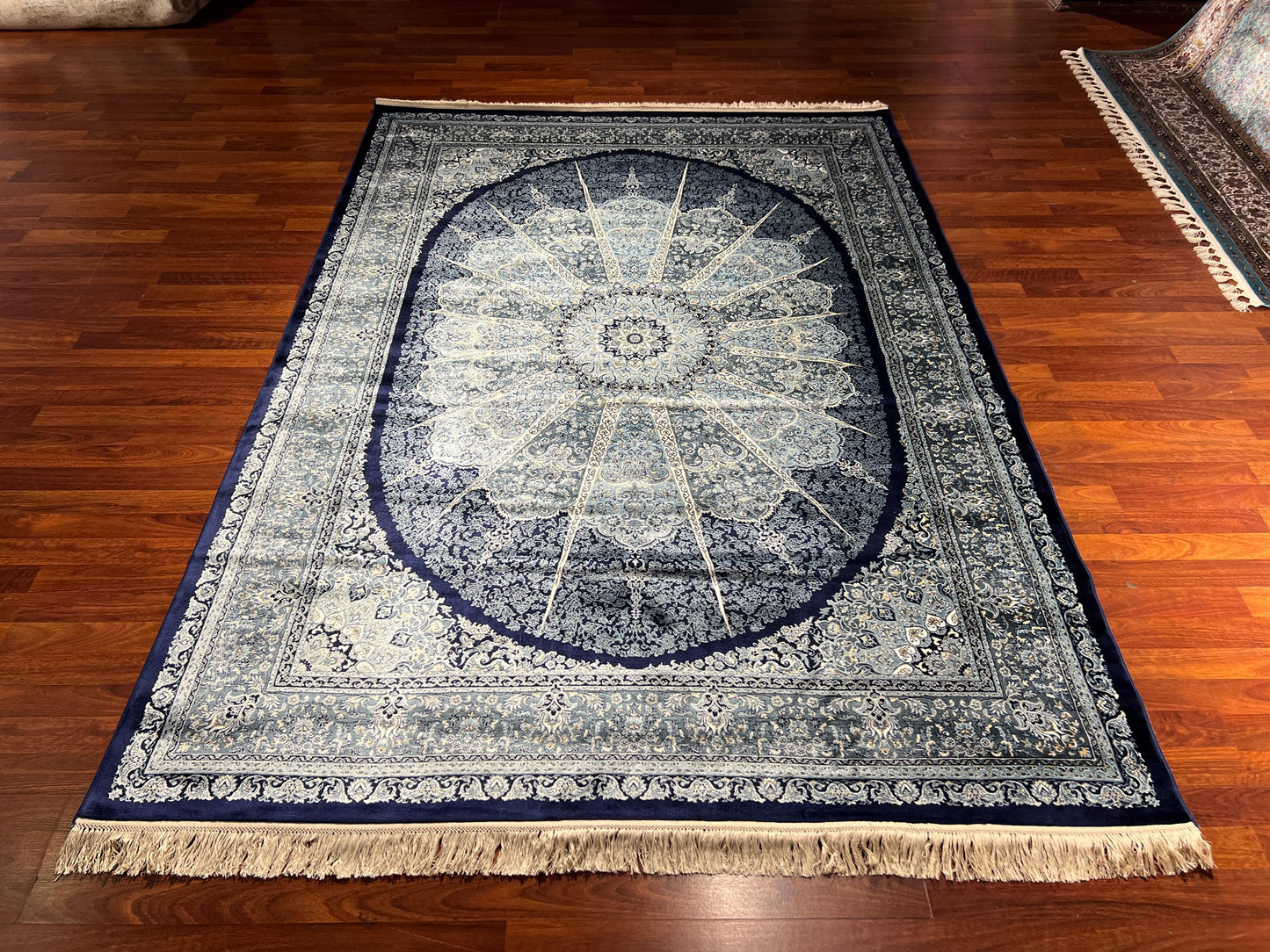 5x8 Dark Blue Modal Silk Rug, Medallion Area Rug, Luxury Living Room Carpet, Special Design Home Decor Rug