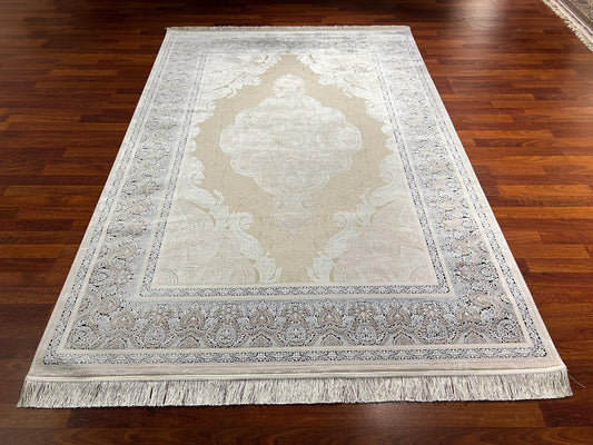 5x8 White Blue Bamboo Rug, Classic Palace Area Rug, Luxury Living Room Carpet, Elegant Home Decor Rug