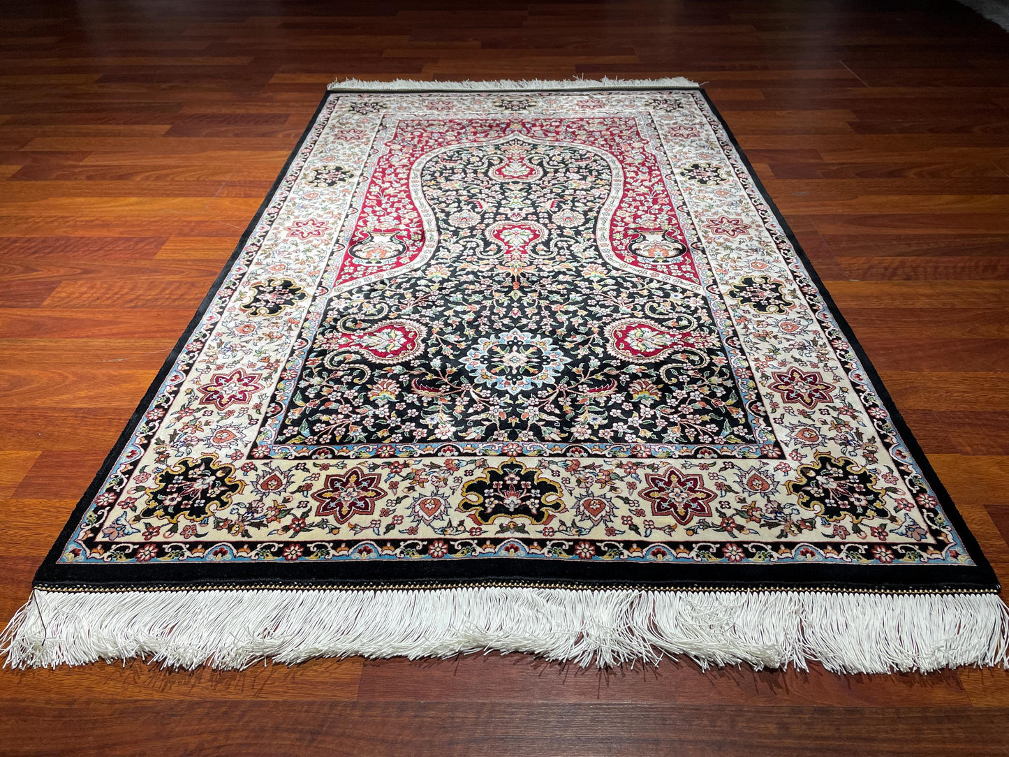 Modal Silk Sajjadeh Prayer Rug, Classic Islamic Prayer Mat, Floral Mihrab Rug, Luxury Muslim Gift Rug
