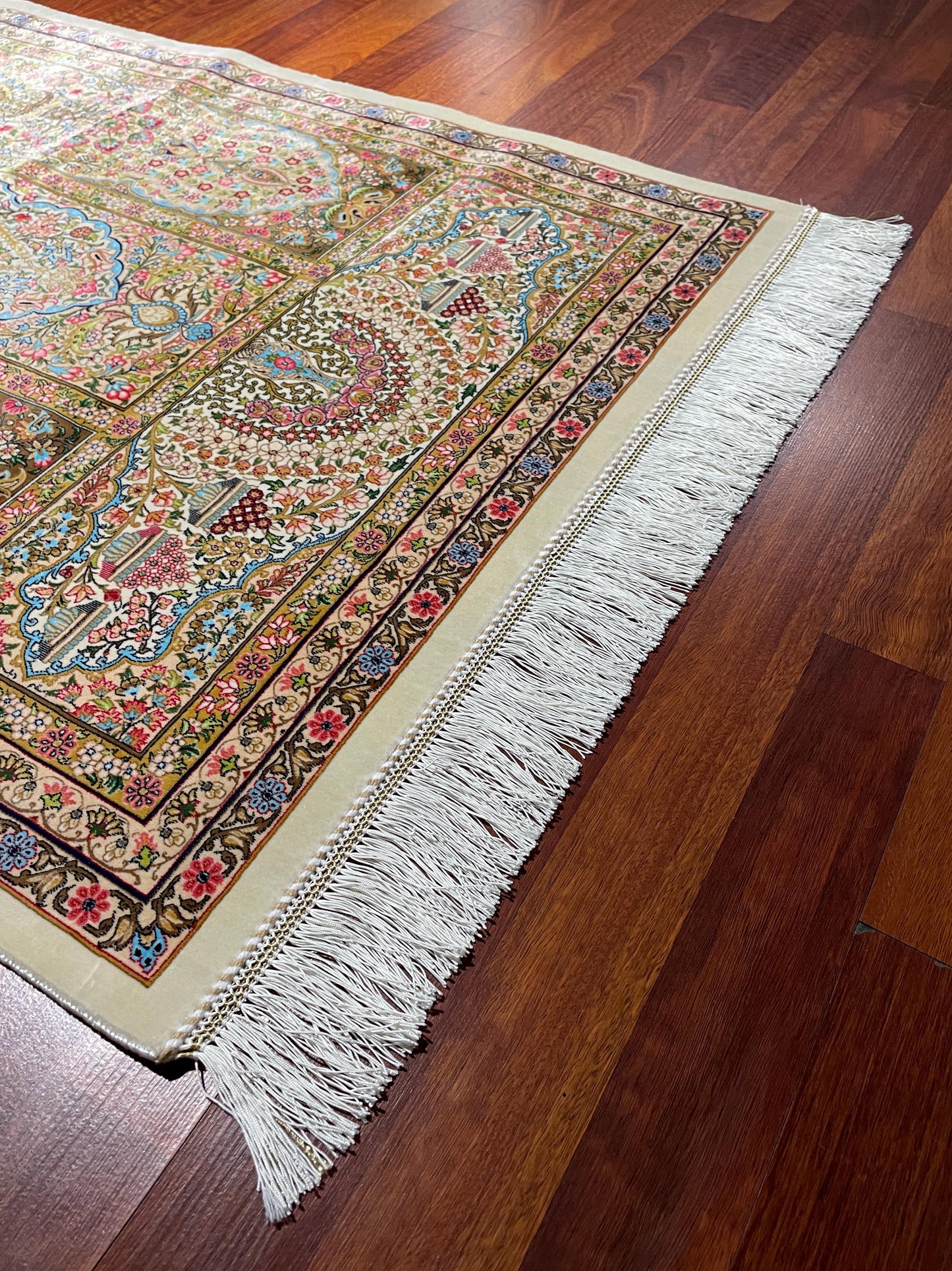 2.6x4 Floral Garden Sajjadah, Modal Silk Prayer Rug, Luxury Islamic Prayer Mat, Decorative Prayer Rug