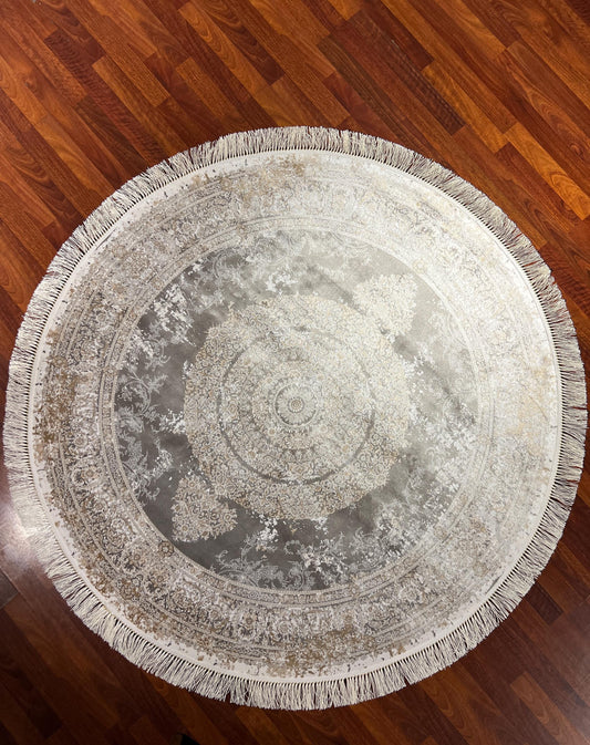 5x5ft Elegant Round Rug, Ivory Beige Circle Rug, Vintage Medallion Rug, Silk Circle Area Rug
