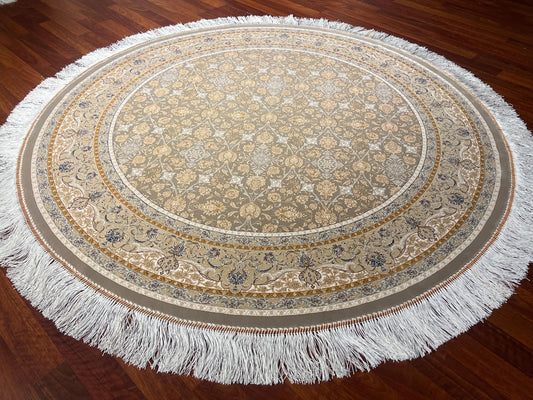 5x5ft Ivory Beige Round Rug, Floral Circle Rug, Modal Silk Rug, Luxury Area Rug, Living Room Decor