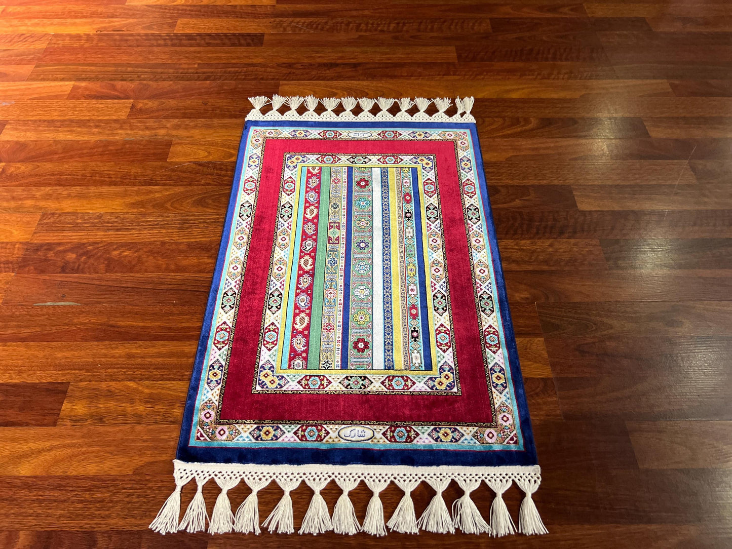 2x3 Mini Silk Rug, Colorful Striped Accent Rug, Traditional Small Decorative Rug, Housewarming Gift Rug