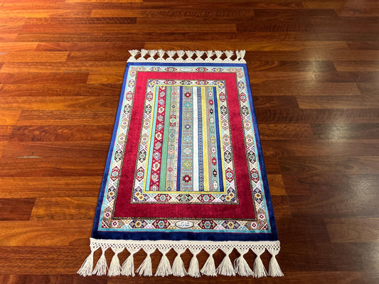 2x3 Mini Silk Rug, Colorful Striped Accent Rug, Traditional Small Decorative Rug, Housewarming Gift Rug