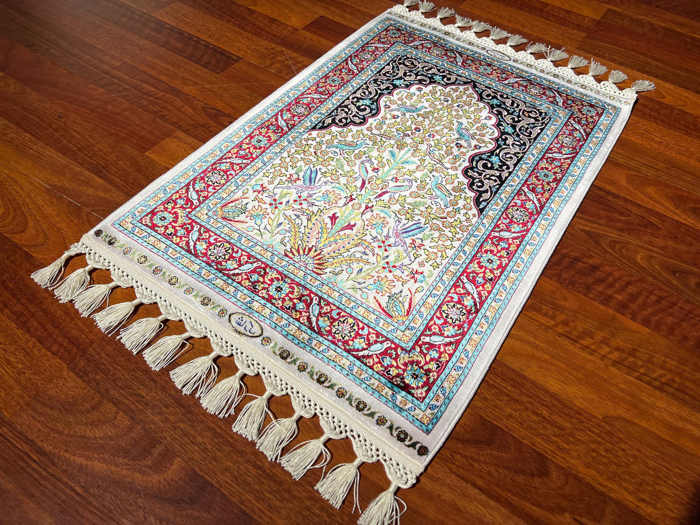 2x3 Cream Modal Silk Gift Rug, Floral Arch Mini Tapestry Rug, Decorative Wall Hanging Rug, Small Accent Rug