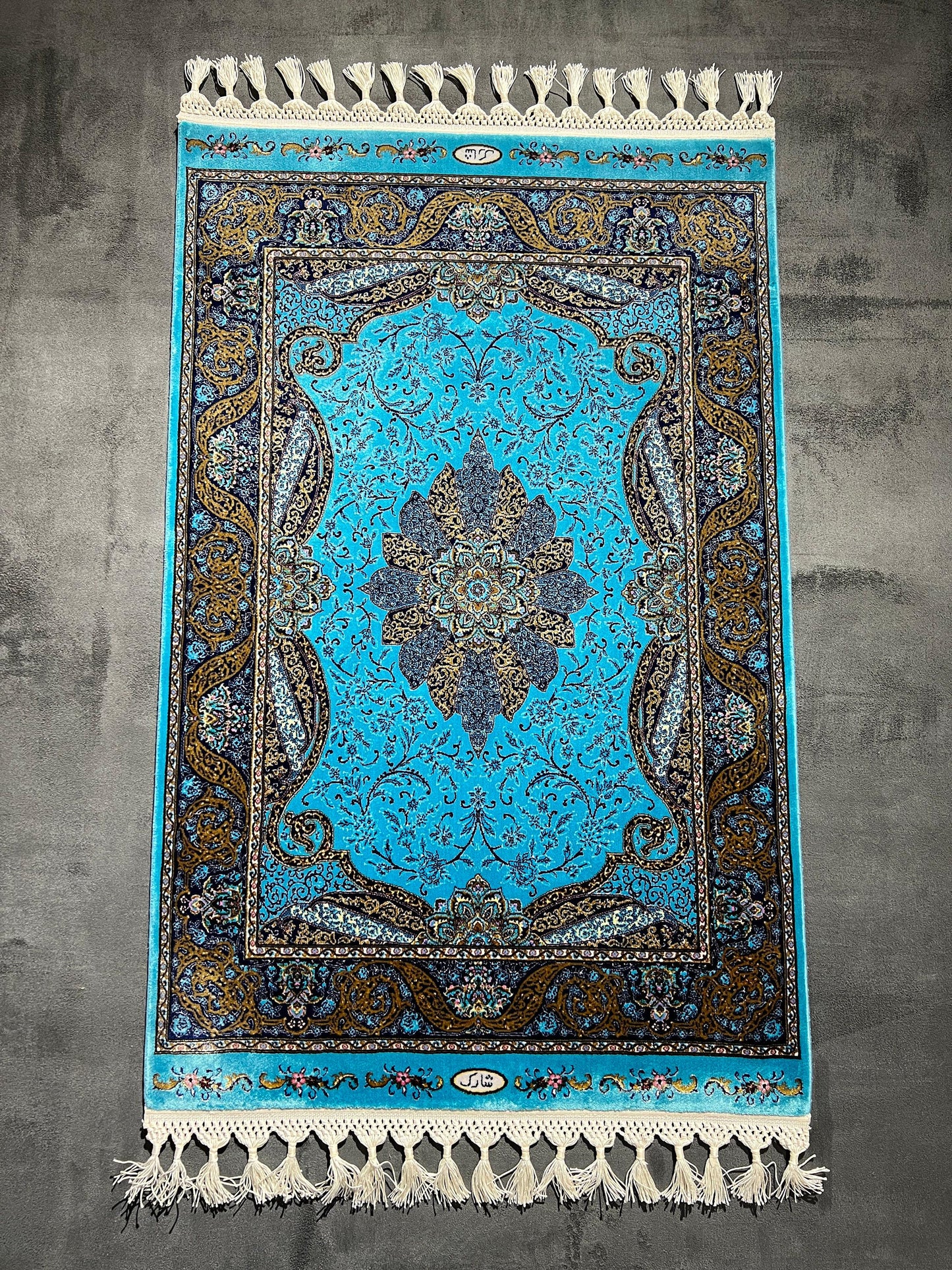 2x3 Turquoise Modal Silk Gift Rug, Floral Medallion Mini Tapestry Rug, Decorative Wall Hanging Rug, Small Accent Rug