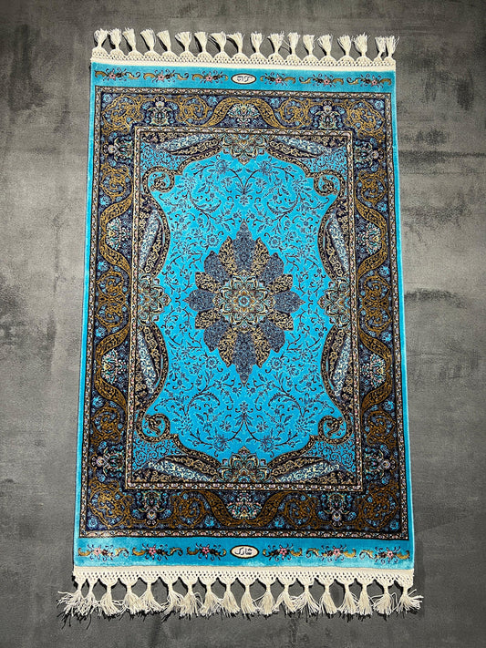 2x3 Turquoise Modal Silk Gift Rug, Floral Medallion Mini Tapestry Rug, Decorative Wall Hanging Rug, Small Accent Rug