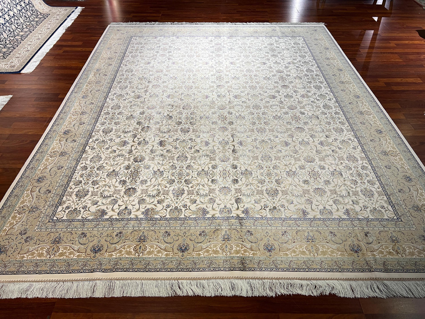 8x10 Light Ivory Floral Rug, Wool Silk Area Rug, Luxury Oversized Living Room Rug
