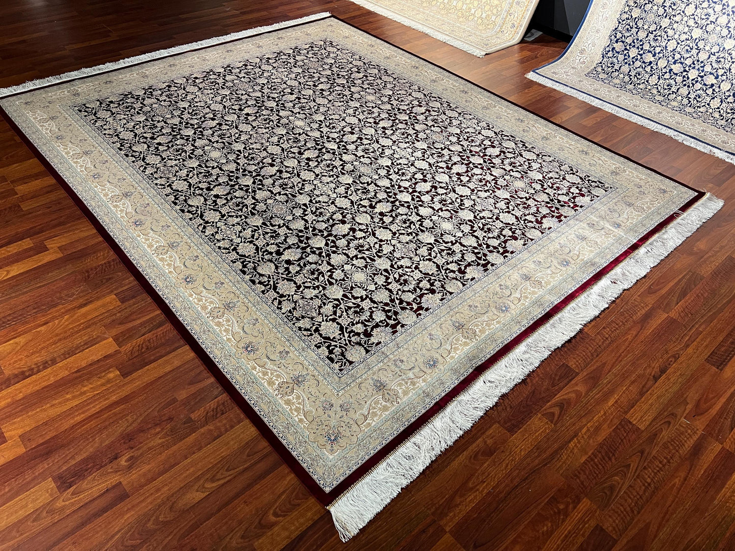 8x12 Red Gold Floral Rug, Burgundy Ivory Area Rug, Acrylic Modal Silk Living Room Rug