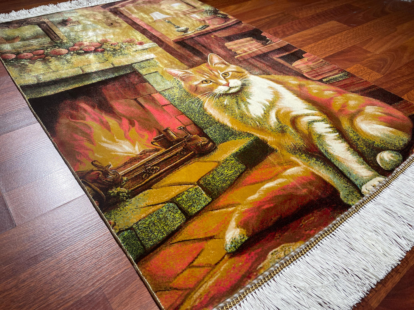 2x3 Cat Modal Silk Tapestry Rug, Fireplace Cat Mini Rug, Decorative Wall Hanging, Cozy Gift Rug