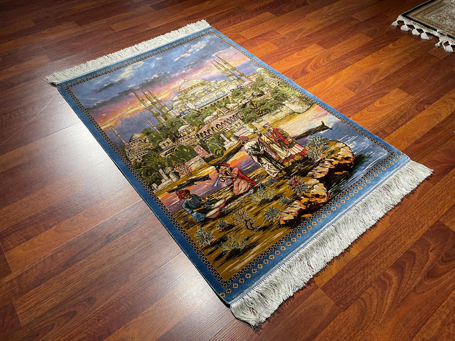 2.3x3.28 ft Istanbul Modal Silk Tapestry Rug, Mosque Landscape Wall Hanging Rug, Turkish Gift Rug