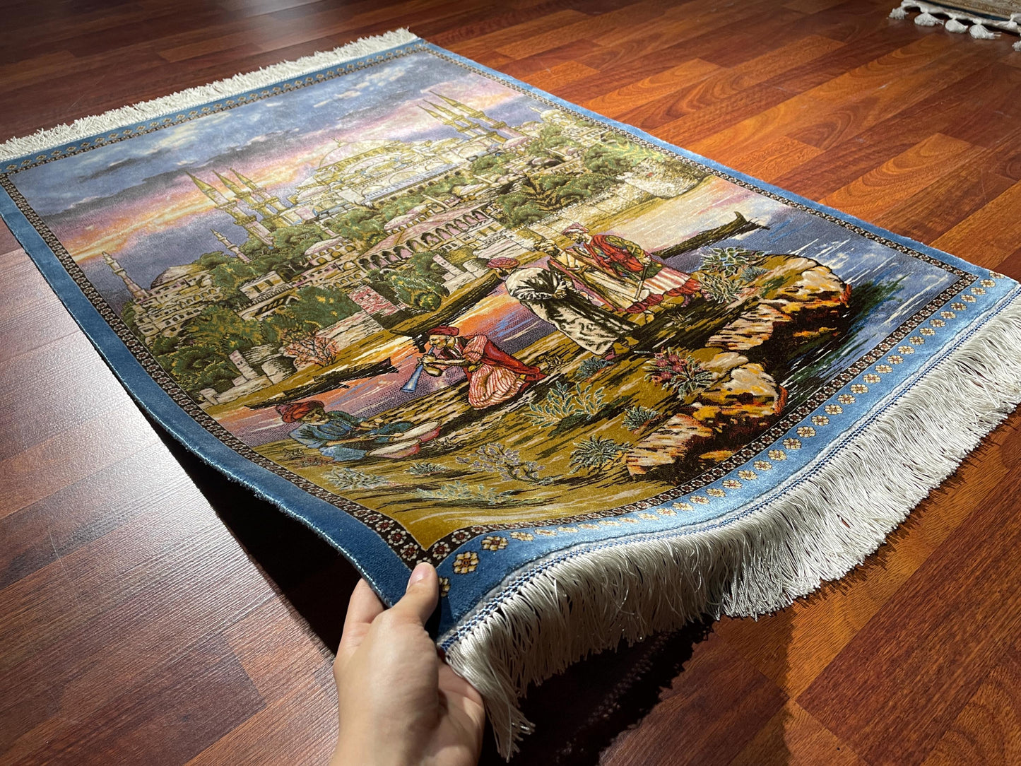 2.3x3.28 ft Istanbul Modal Silk Tapestry Rug, Mosque Landscape Wall Hanging Rug, Turkish Gift Rug