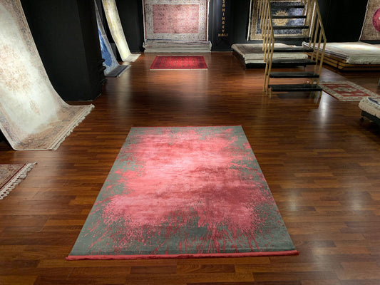 5x8 Gray Red Modern Rug, Bamboo Acrylic Area Rug, Abstract Living Room Rug, Modern Carpet