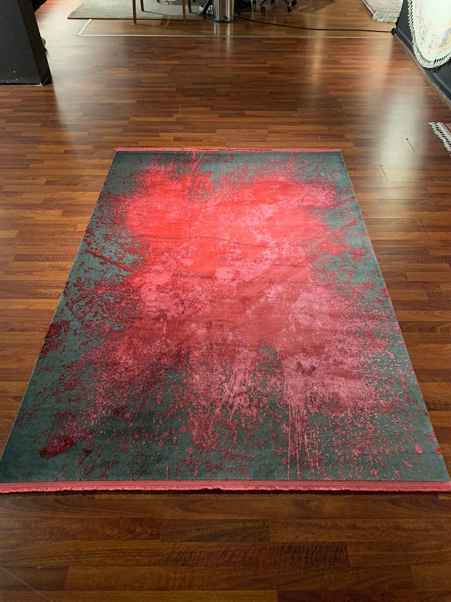 5x8 Gray Red Modern Rug, Bamboo Acrylic Area Rug, Abstract Living Room Rug, Modern Carpet