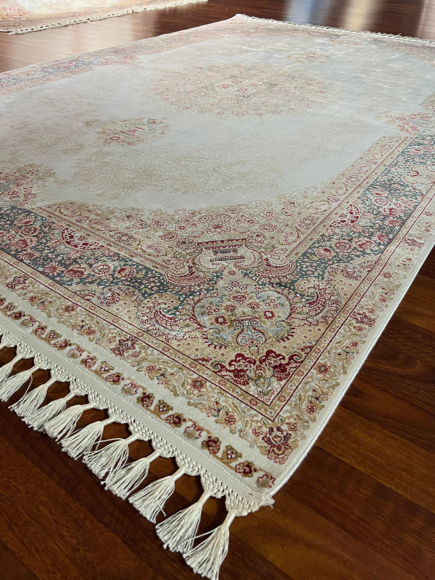 5x8 Cream Blue Rug, Modal Silk Area Rug, Classic Floral Rug, Luxury Living Room Carpet