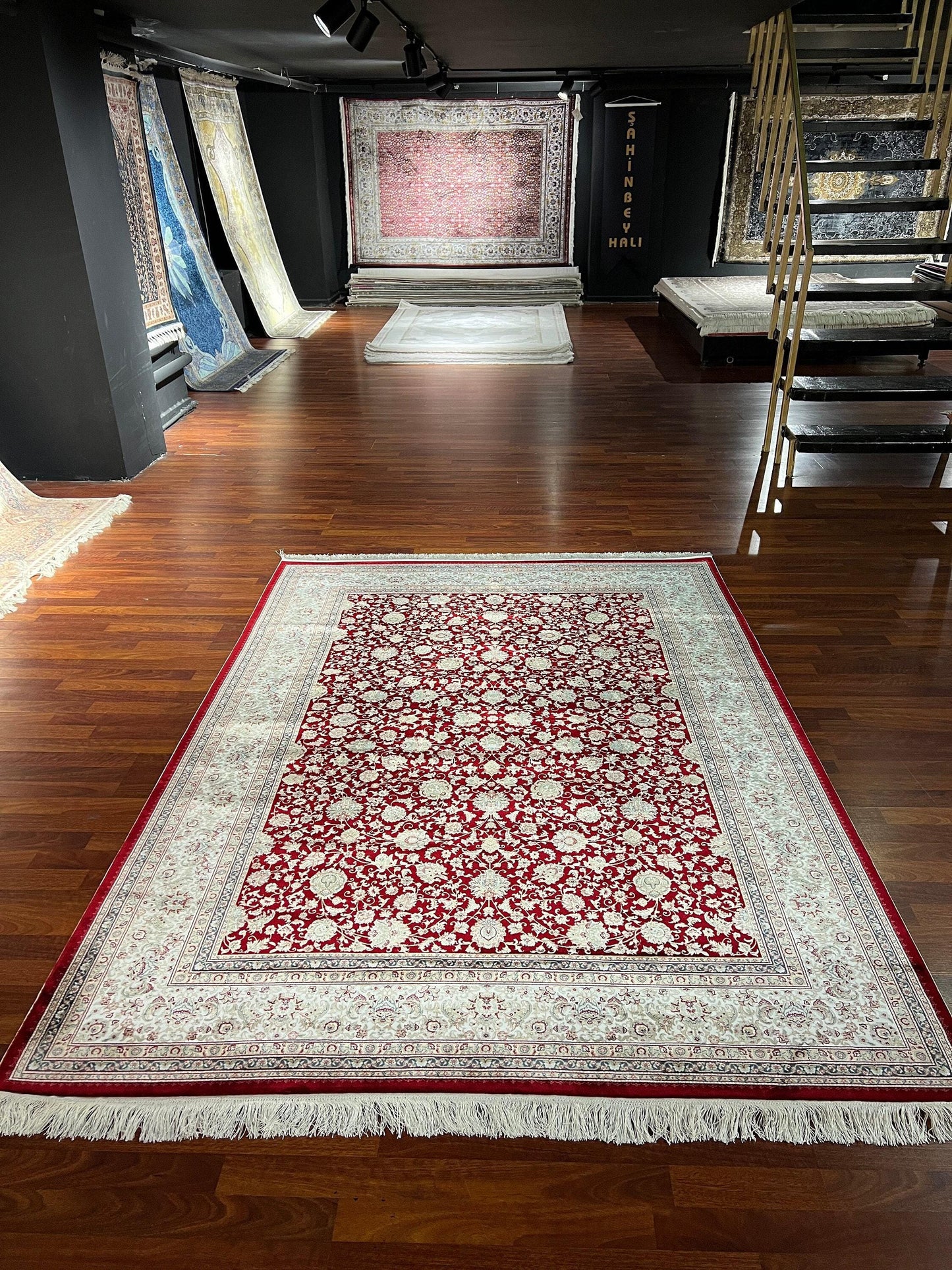 5x8 Red Beige Silk Rug, Floral Area Rug, Modal Silk Living Room Carpet, Classic Home Decor