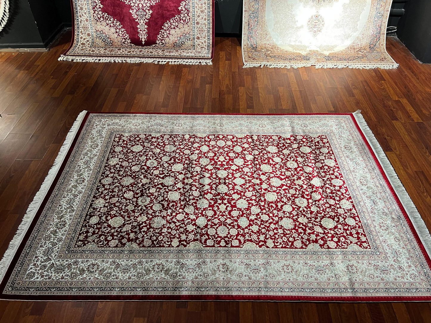 5x8 Red Beige Silk Rug, Floral Area Rug, Modal Silk Living Room Carpet, Classic Home Decor
