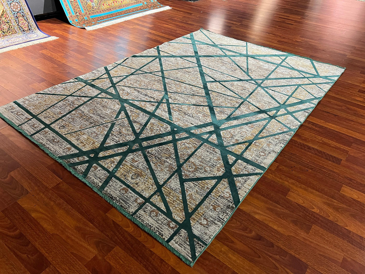 5x8 Gray Red Modern Rug, Bamboo Acrylic Area Rug, Living Room Carpet, Contemporary Home Decor