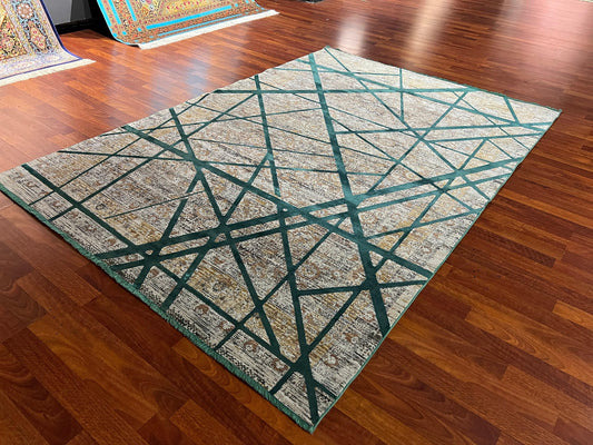 5x8 Gray Red Modern Rug, Bamboo Acrylic Area Rug, Living Room Carpet, Contemporary Home Decor