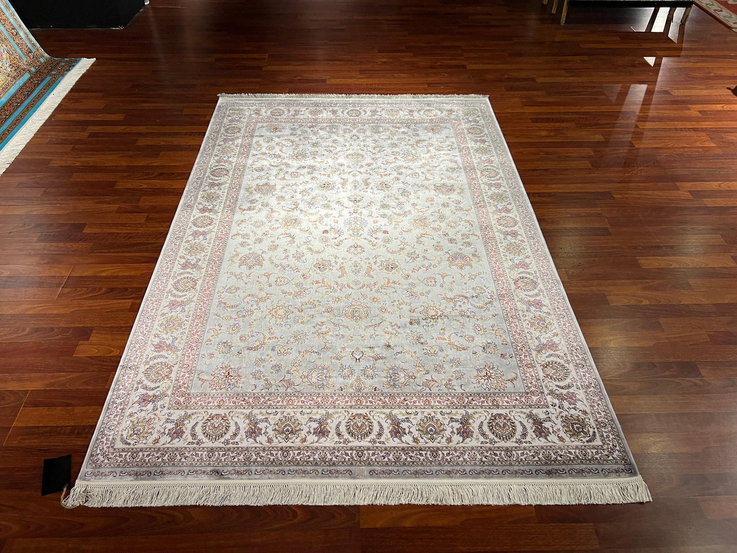 5x8 ft Cream Silk Rug, Turkish Silk Rug, Luxury Floral Silk Area Rug, Oriental Living Room Rug, Elegant Home Decor Rug