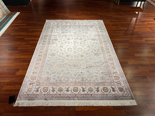 5x8 ft Cream Silk Rug, Turkish Silk Rug, Luxury Floral Silk Area Rug, Oriental Living Room Rug, Elegant Home Decor Rug