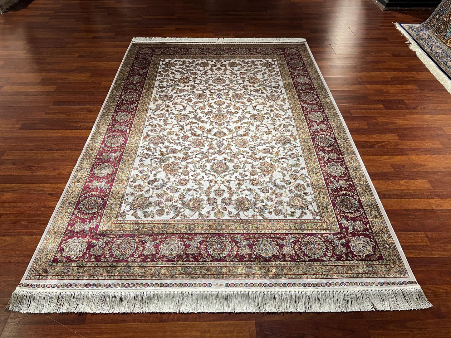 5x8 ft Red Gold Bamboo Silk Rug, Luxury Living Room Rug, Floral Area Rug, High Quality Home Decor Rug
