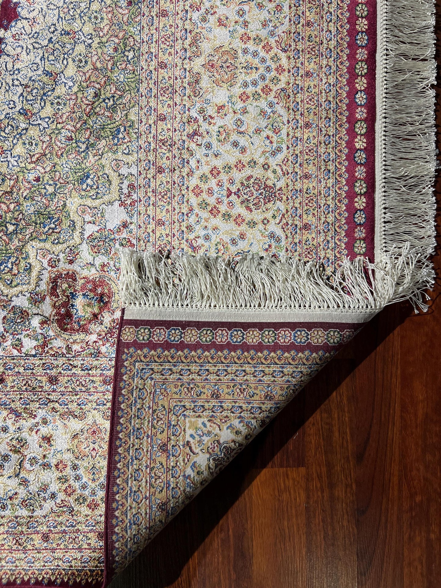 5x8 ft Red Silk Rug, Turkish Bamboo Silk Area Rug, Floral Medallion Rug, Luxury Living Room Rug, Traditional Cream Rug