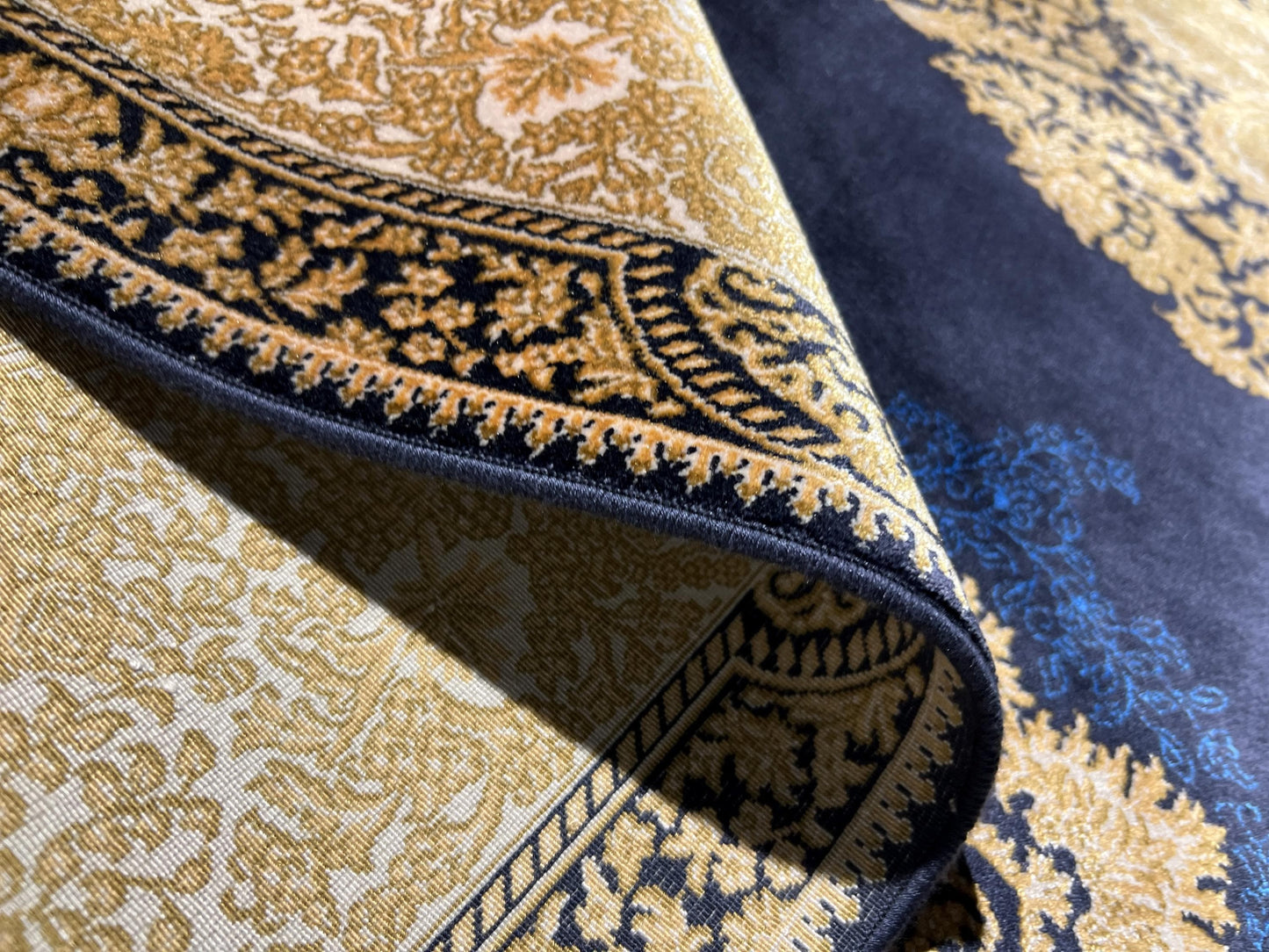 5x8 ft Blue Authentic Pattern Bamboo Silk Rug, Luxury Living Room Rug, High Quality Area Rug, Home Decor Rug