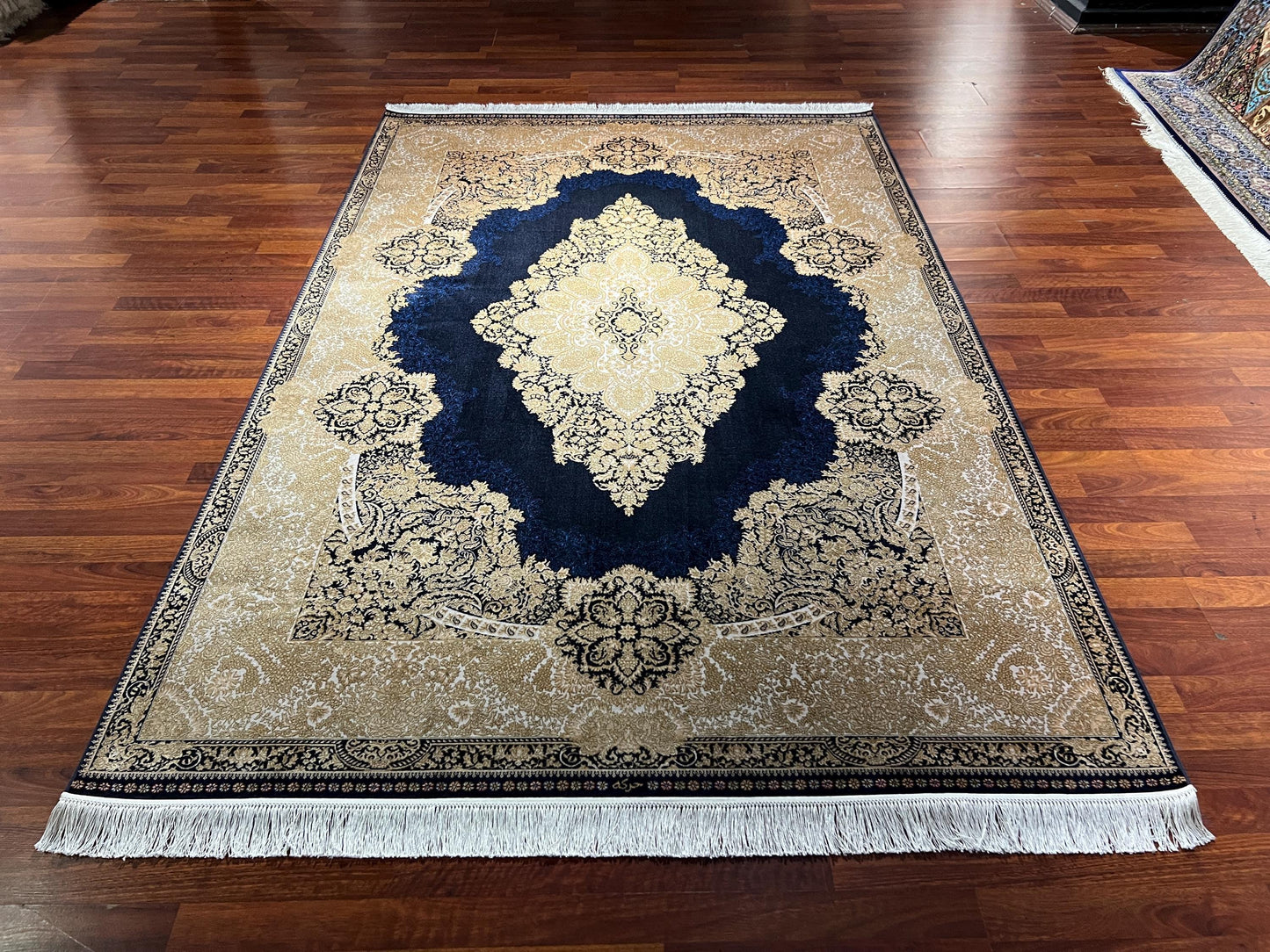 5x8 ft Blue Authentic Pattern Bamboo Silk Rug, Luxury Living Room Rug, High Quality Area Rug, Home Decor Rug