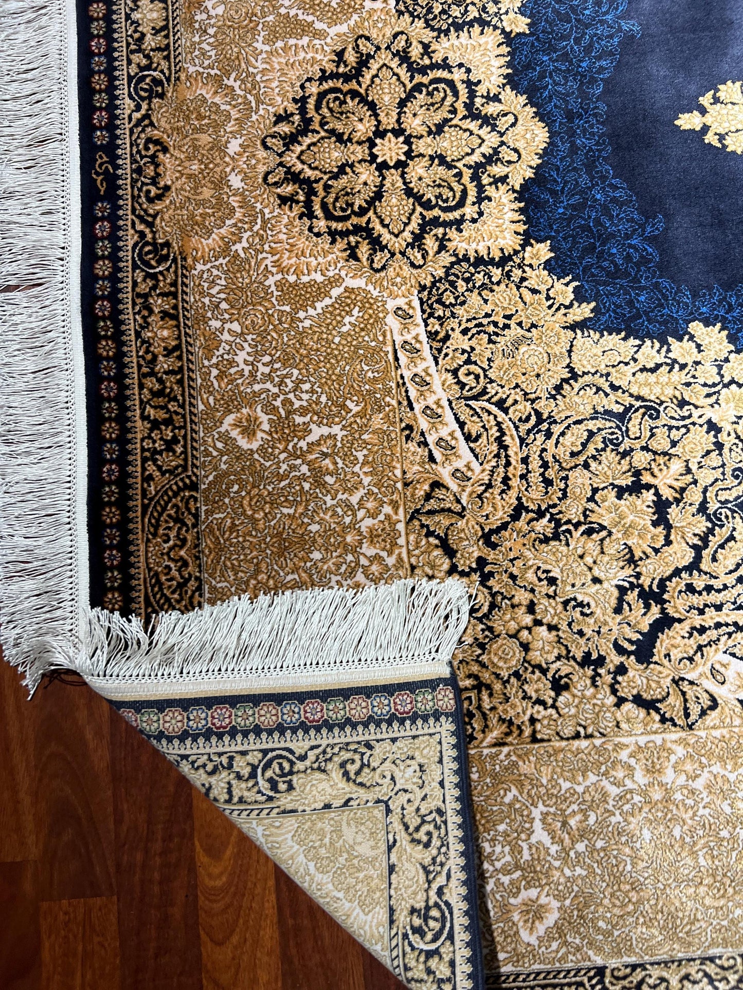 5x8 ft Blue Authentic Pattern Bamboo Silk Rug, Luxury Living Room Rug, High Quality Area Rug, Home Decor Rug