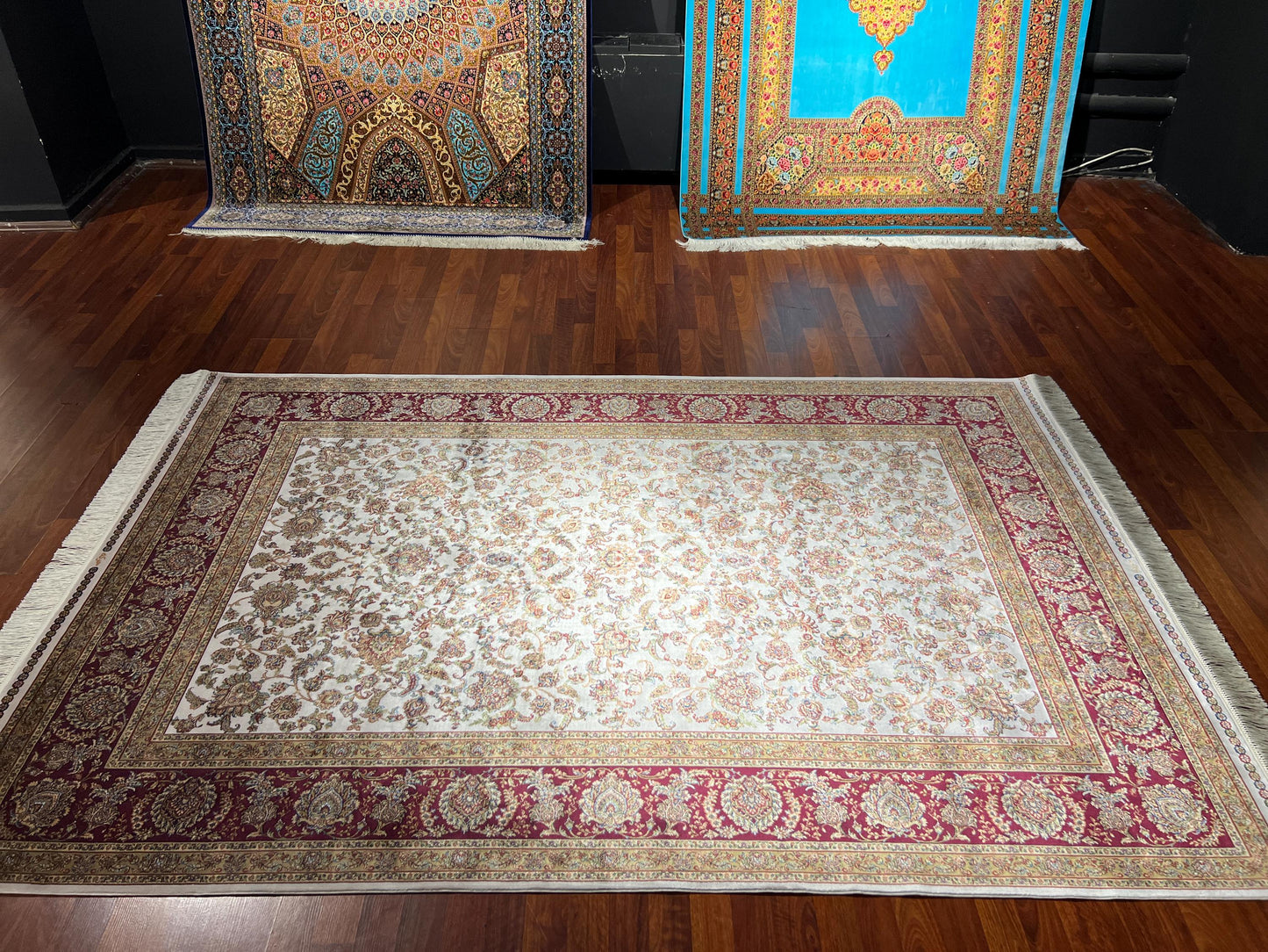 5x8 Red Beige Bamboo Silk Rug, Floral Area Rug, Luxury Living Room Carpet, Classic Home Decor