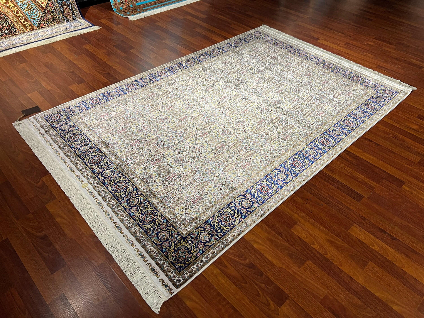 5x8 Blue Floral Silk Rug, Bamboo Silk Area Rug, Luxury Living Room Carpet