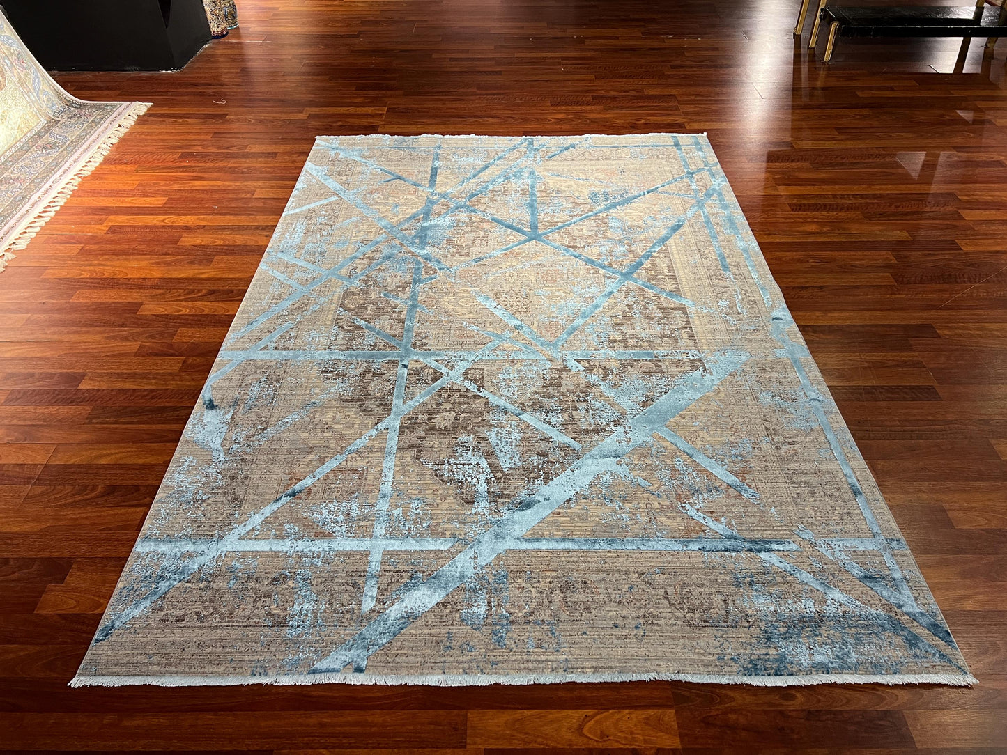 5x8 Gray Blue Geometric Rug, Bamboo Acrylic Area Rug, Modern Living Room Office Carpet