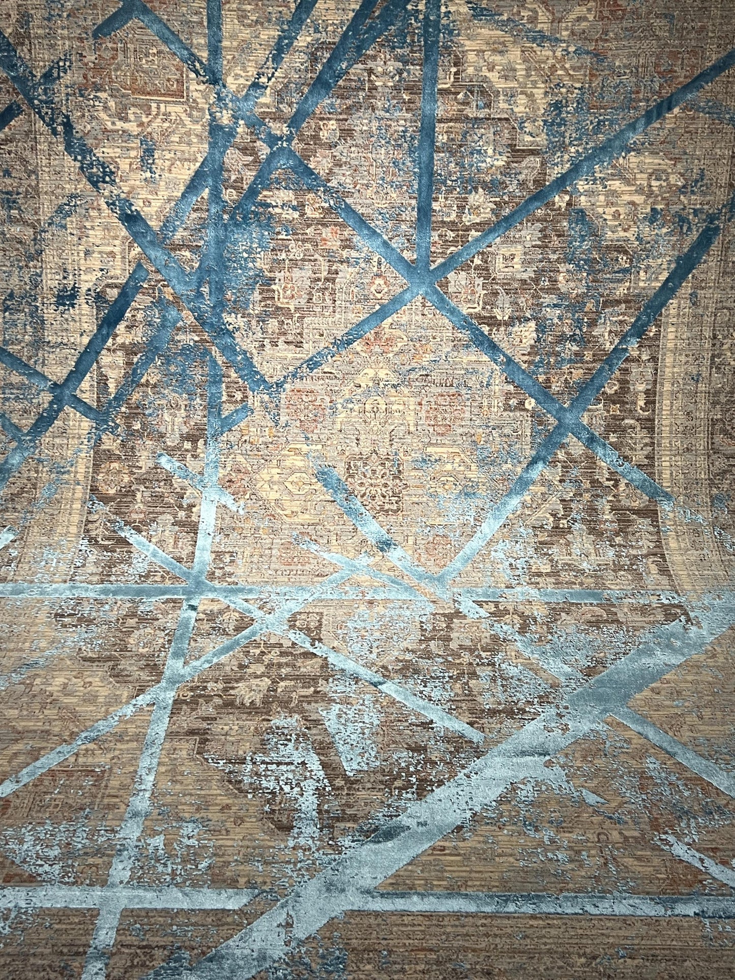 5x8 Gray Blue Geometric Rug, Bamboo Acrylic Area Rug, Modern Living Room Office Carpet