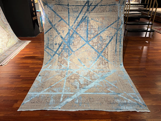 5x8 Gray Blue Geometric Rug, Bamboo Acrylic Area Rug, Modern Living Room Office Carpet