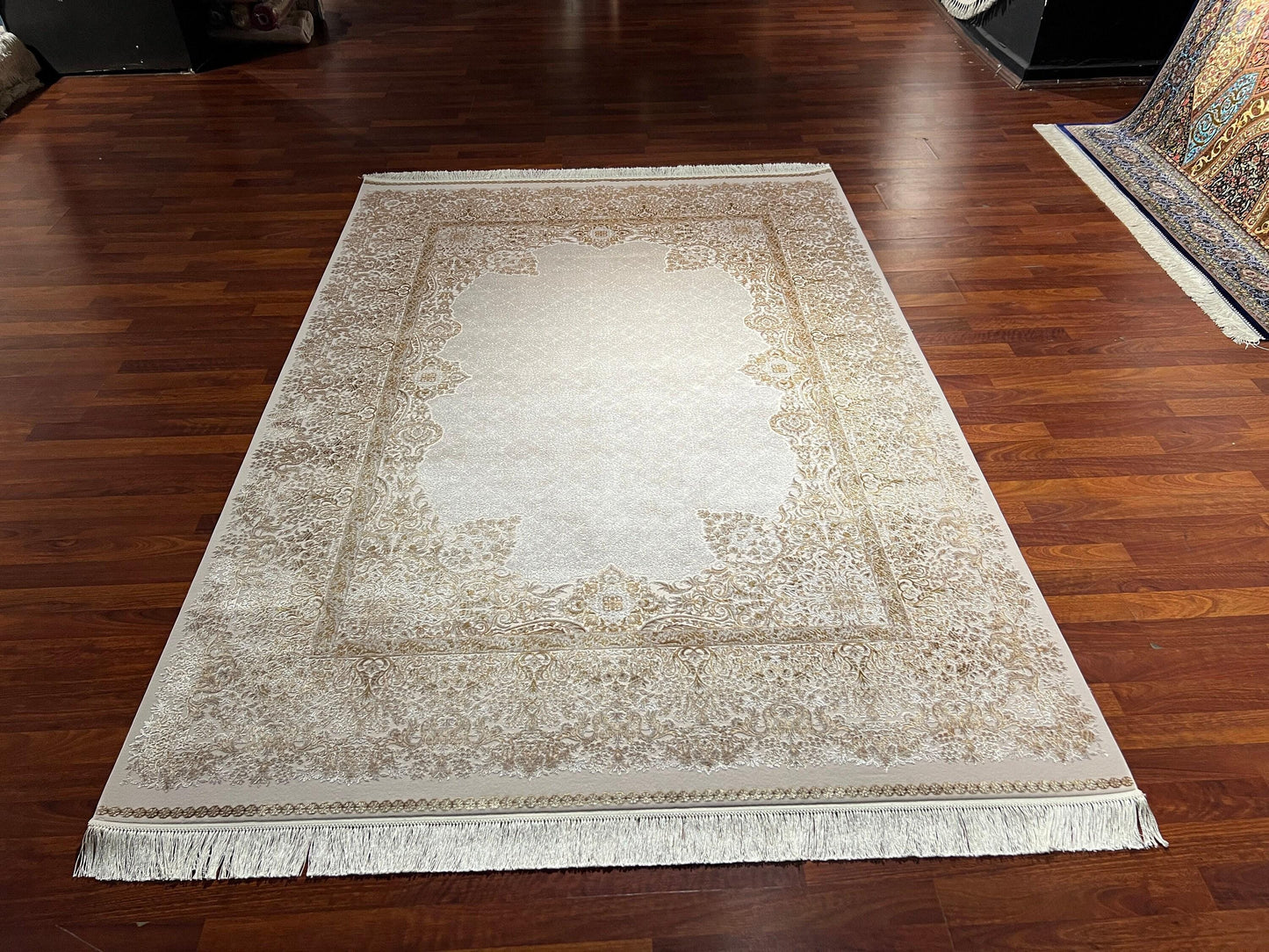 5x8 Gold Beige Silk Rug, Floral Area Rug, Luxury Living Room Carpet, High Quality Home Decor Rug