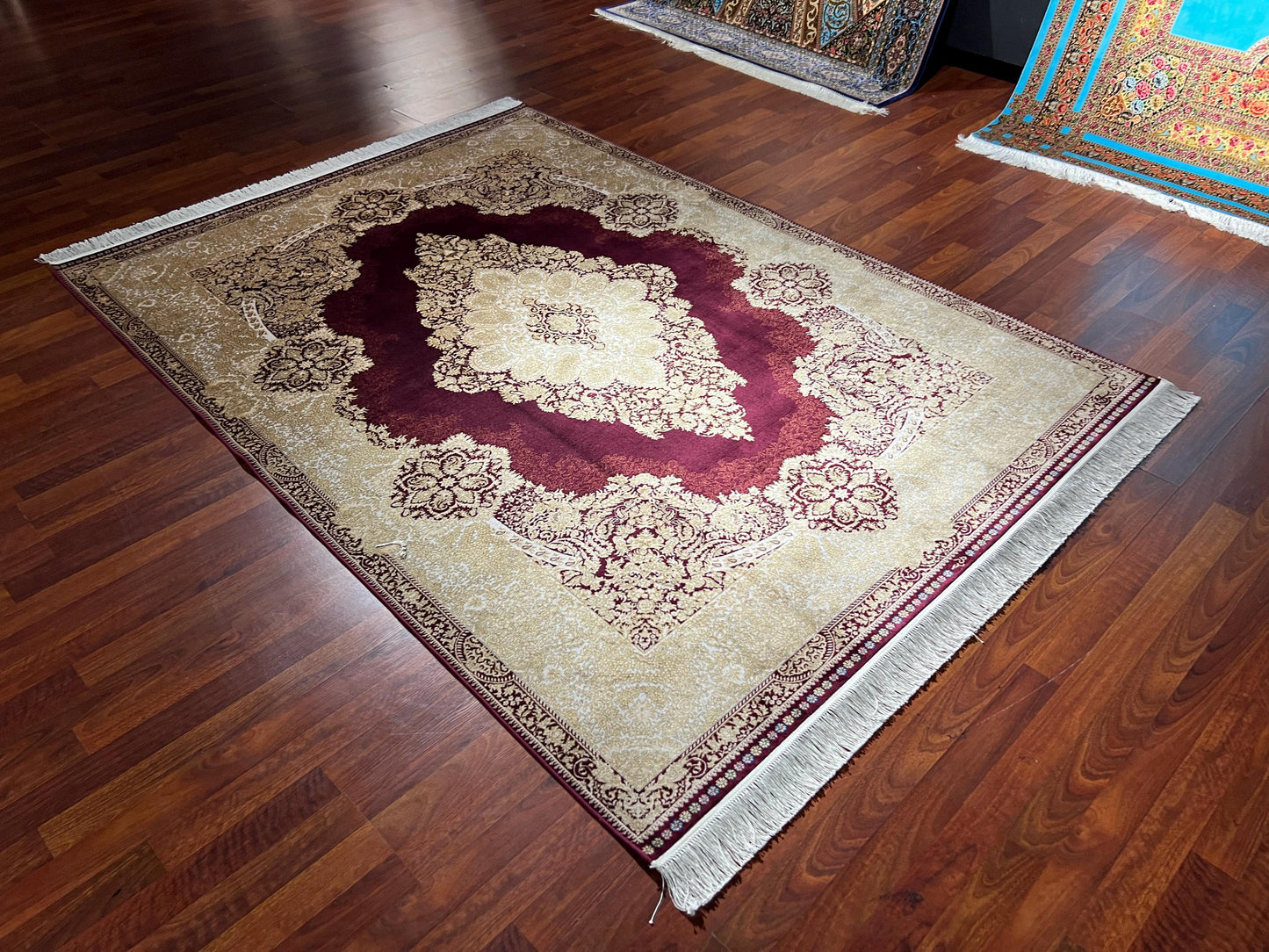5x8 Gold Red Silk Rug, Turkish Style Area Rug, Luxury Living Room Carpet, Elegant Home Decor Rug