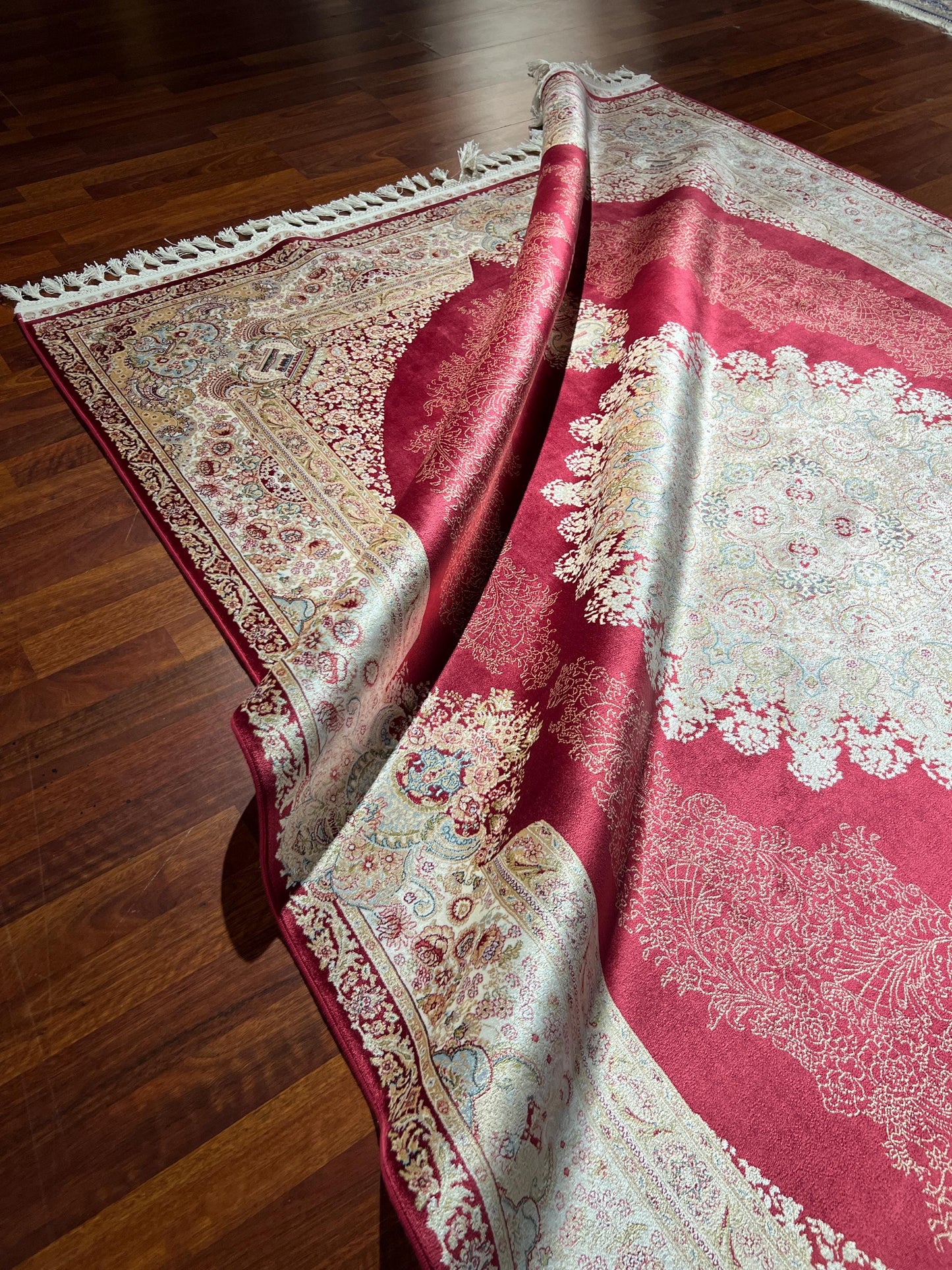 Gold Red Silk Rug, Traditional Area Rug, Luxury Living Room Carpet, Turkish Style Home Decor Rug