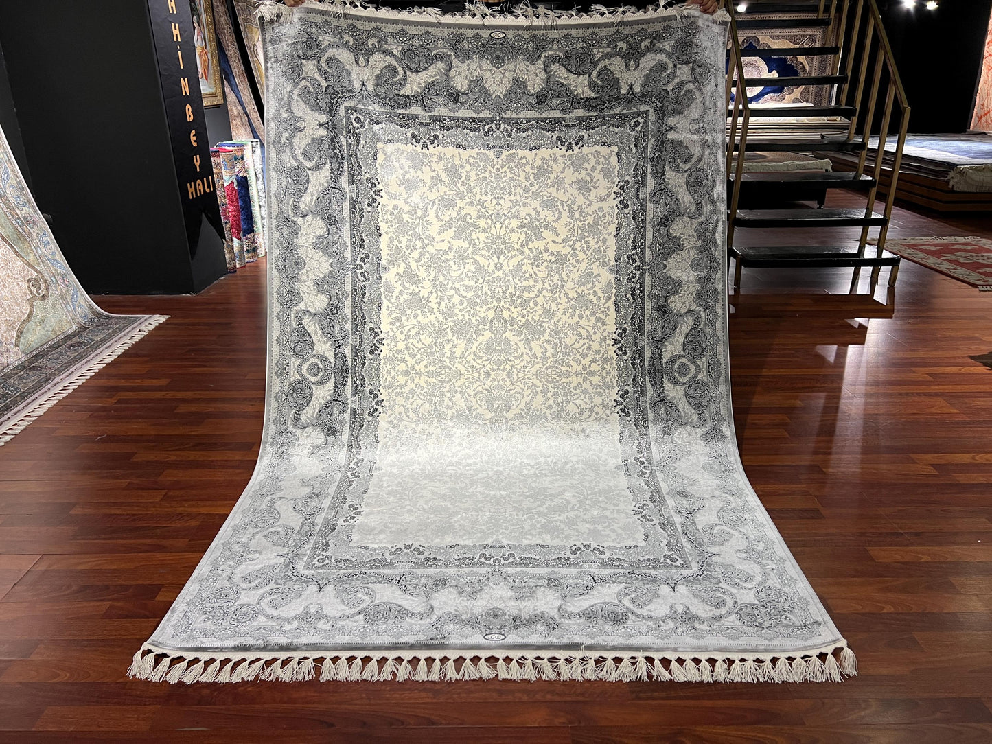 5x8 Gray Silver Silk Rug, Traditional Rectangle Area Rug, Luxury Living Room Carpet, Elegant Floral Bamboo Silk Rug