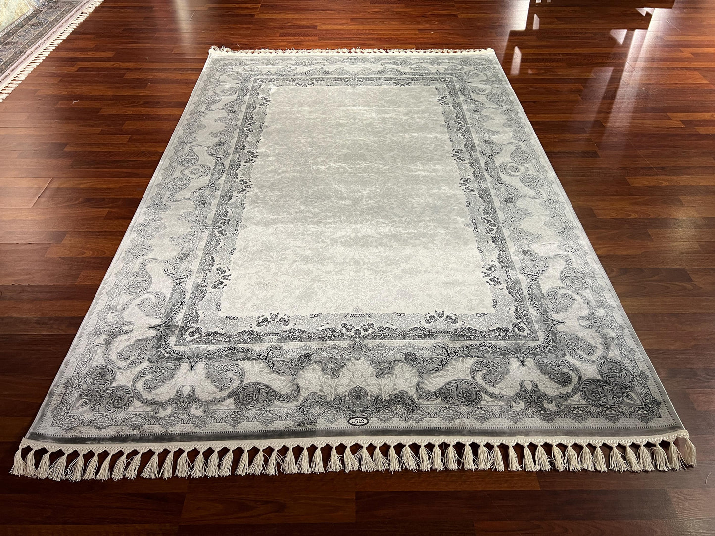 5x8 Gray Silver Silk Rug, Traditional Rectangle Area Rug, Luxury Living Room Carpet, Elegant Floral Bamboo Silk Rug