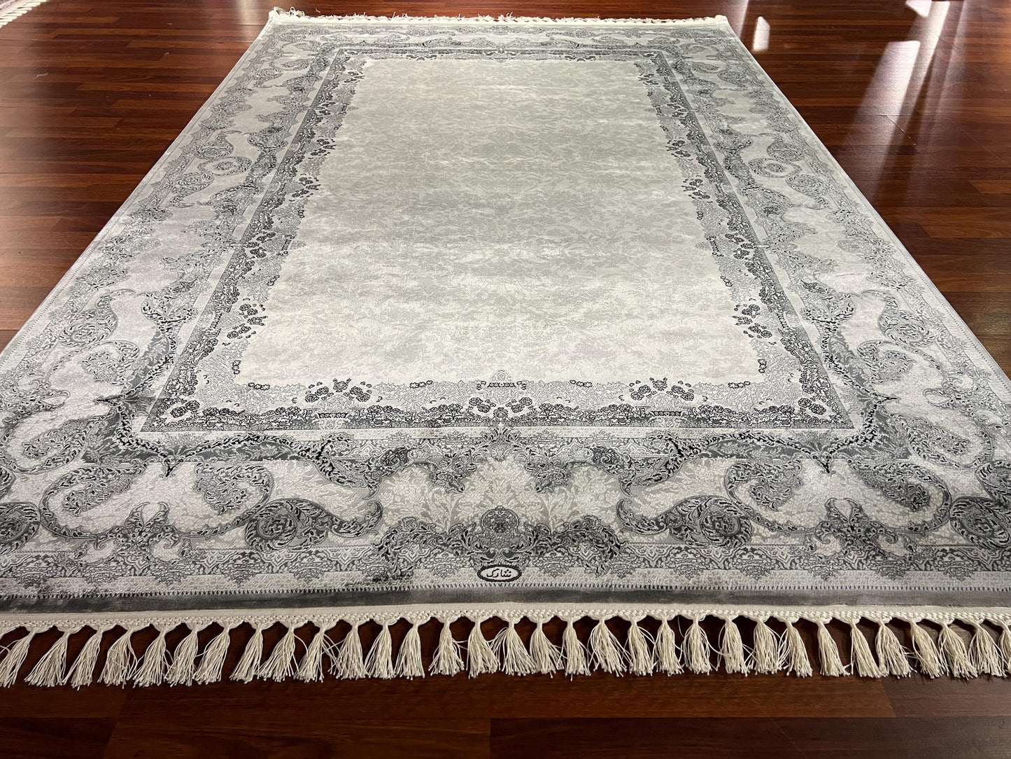5x8 Gray Silver Silk Rug, Traditional Rectangle Area Rug, Luxury Living Room Carpet, Elegant Floral Bamboo Silk Rug