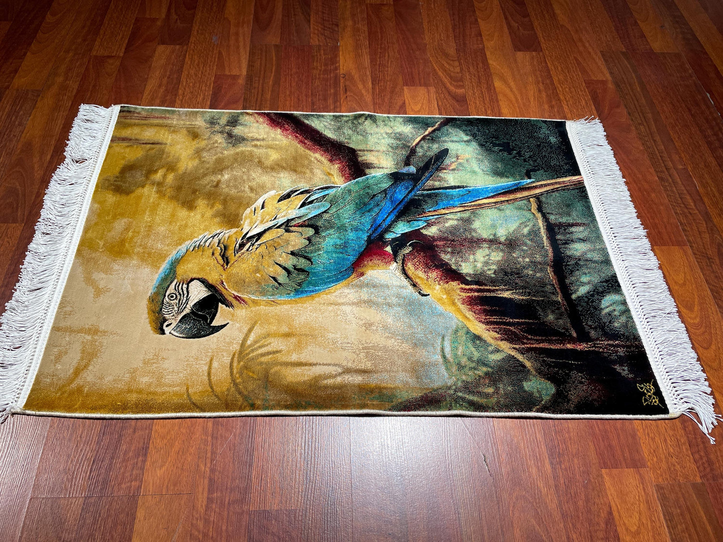 2x3 Parrot Tapestry Rug, Modal Silk Wall Hanging, Tropical Bird Gift Rug, Decorative Wall Decor Carpet