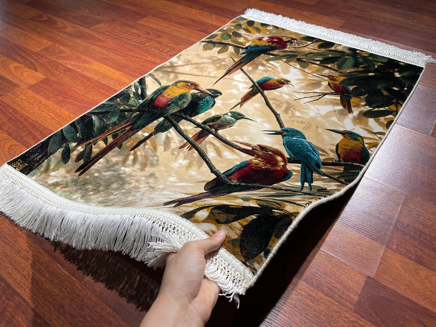 2x3 Tropical Bird Tapestry Rug, Modal Silk Wall Hanging Rug, Gift Rug, Decorative Wall Decor Carpet