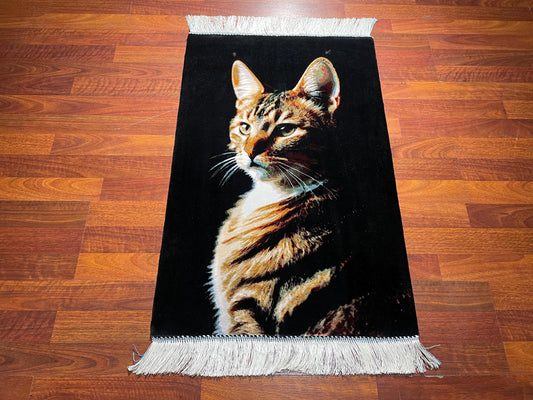 2x3 Cat Tapestry Rug, Modal Silk Wall Hanging Rug, Cat Lover Gift Rug, Decorative Animal Wall Decor Carpet