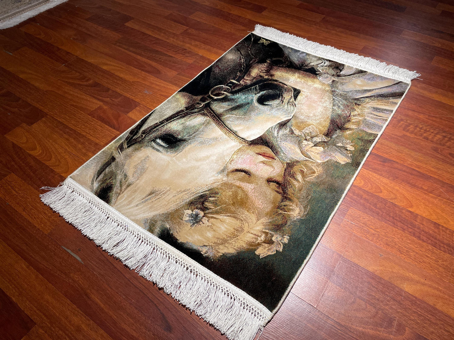 2x3 Girl and Horse Tapestry Rug, Modal Silk Wall Hanging Rug, Horse Lover Gift Rug, Decorative Wall Decor Carpet