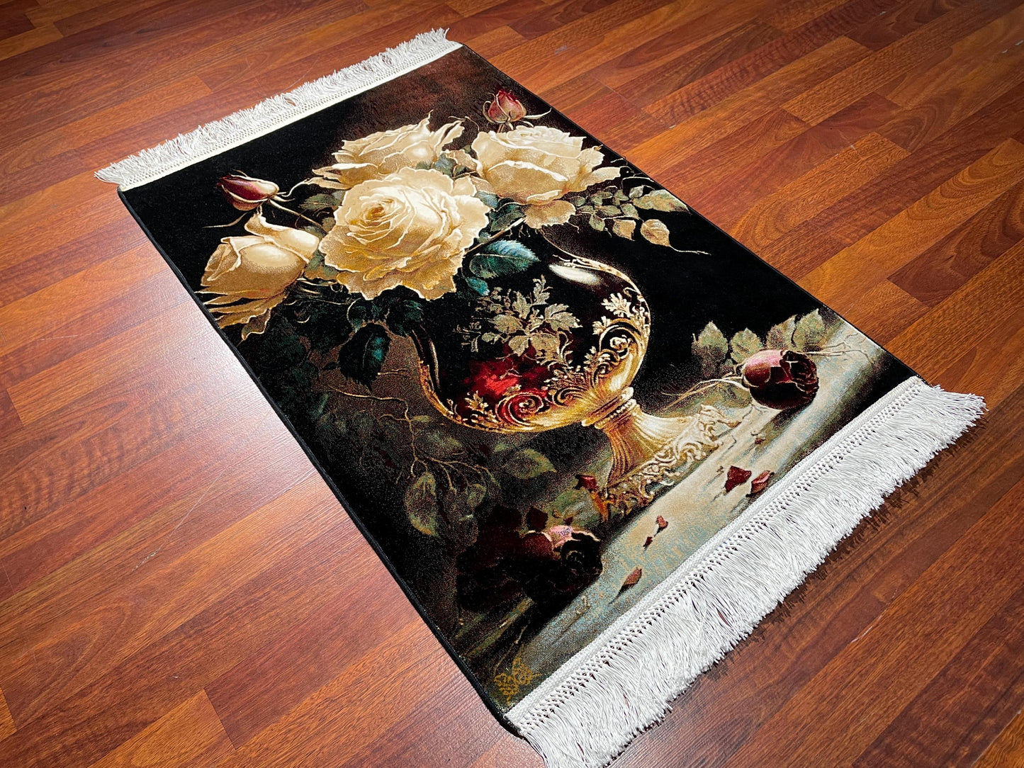 2x3 Rose Tapestry Rug, Modal Silk Wall Hanging Rug, Floral Gift Rug, Decorative Flower Wall Decor Carpet
