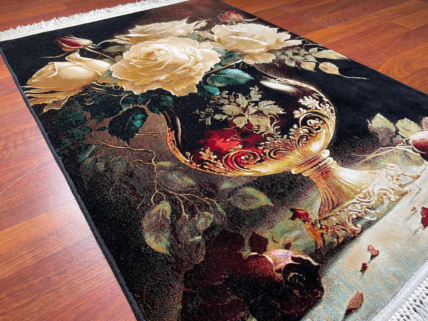 2x3 Rose Tapestry Rug, Modal Silk Wall Hanging Rug, Floral Gift Rug, Decorative Flower Wall Decor Carpet
