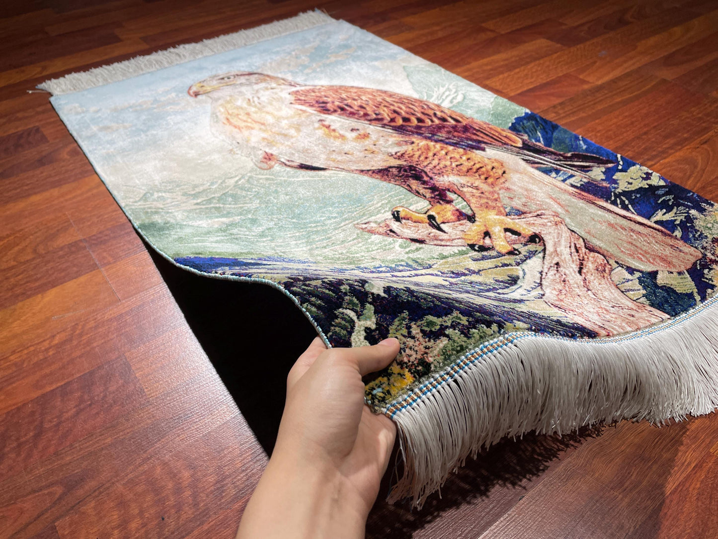 2x3 Falcon Tapestry Rug, Modal Silk Wall Hanging Rug, Bird of Prey Gift Rug, Mountain Wall Decor Carpet