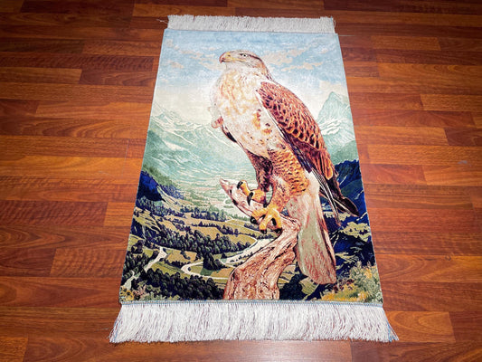 2x3 Falcon Tapestry Rug, Modal Silk Wall Hanging Rug, Bird of Prey Gift Rug, Mountain Wall Decor Carpet