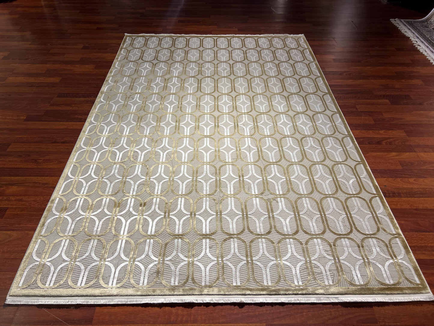 5x8 Beige Gold Bamboo Rug, Modern Geometric Area Rug, Luxury Living Room Carpet, Elegant Home Decor Rug